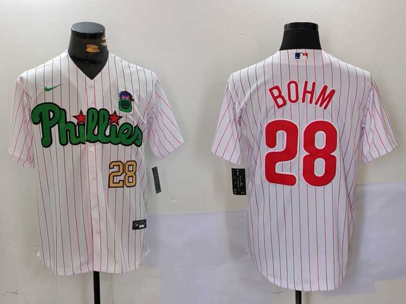 Mens Philadelphia Phillies #28 Alec Bohm White Green Cool Base Stitched Jerseys